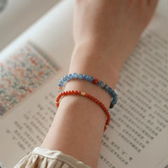 OZ Dunhuang Series BU1002 Aquamarine, Amber, Chinese Eaglewood, South Red Agate Multi-Gem Bracelet