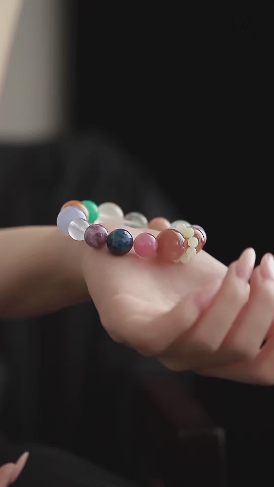 OZ Dunhuang Series MC1003 Elegant 14mm Amethyst Sunstone Rose Quartz Bracelet - Crystal Clear Multi-Gemstone Gift