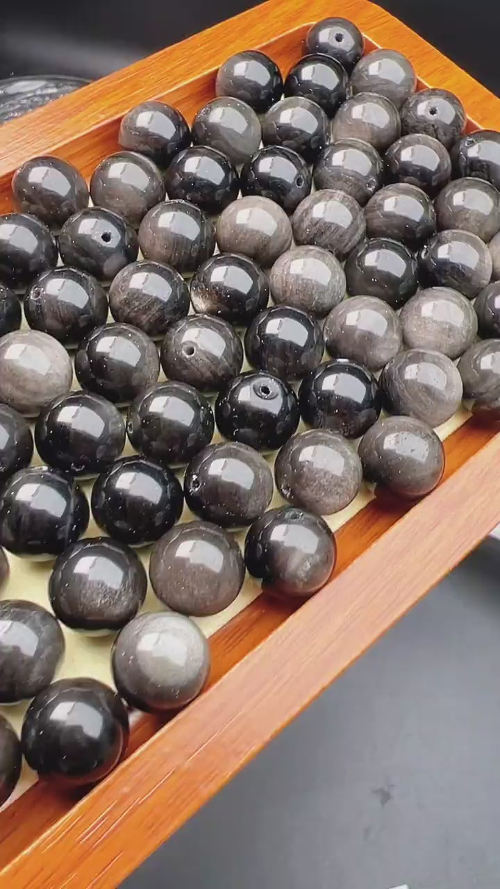 OZ DIY BK6004 Silver Sheen Obsidian Loose Bead