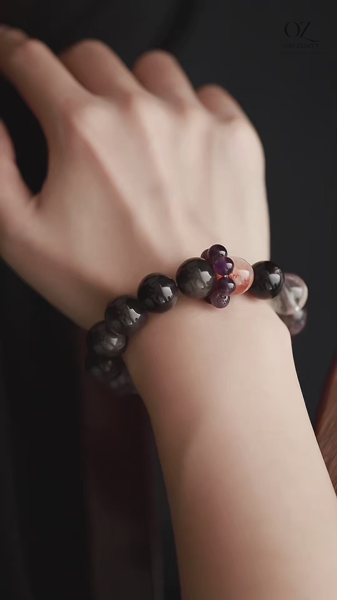 OZ Himalaya Series PL1006 Multi-Gemstone Beaded Bracelet - Amethyst, Red Aventurine & Silver Sheen Obsidian