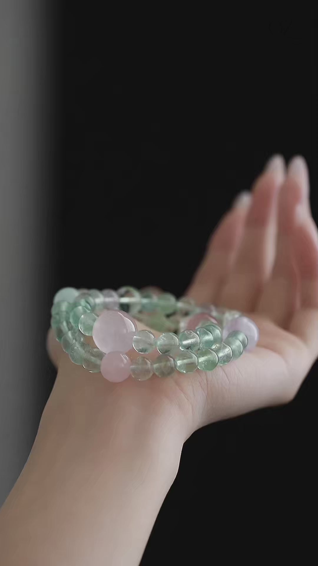 OZ  Dorothy Series GN1004 Sparkling Clear Green Fluorite Strawberry Quartz Rose Quartz Double Wrap Bracelet - Ladies Gift