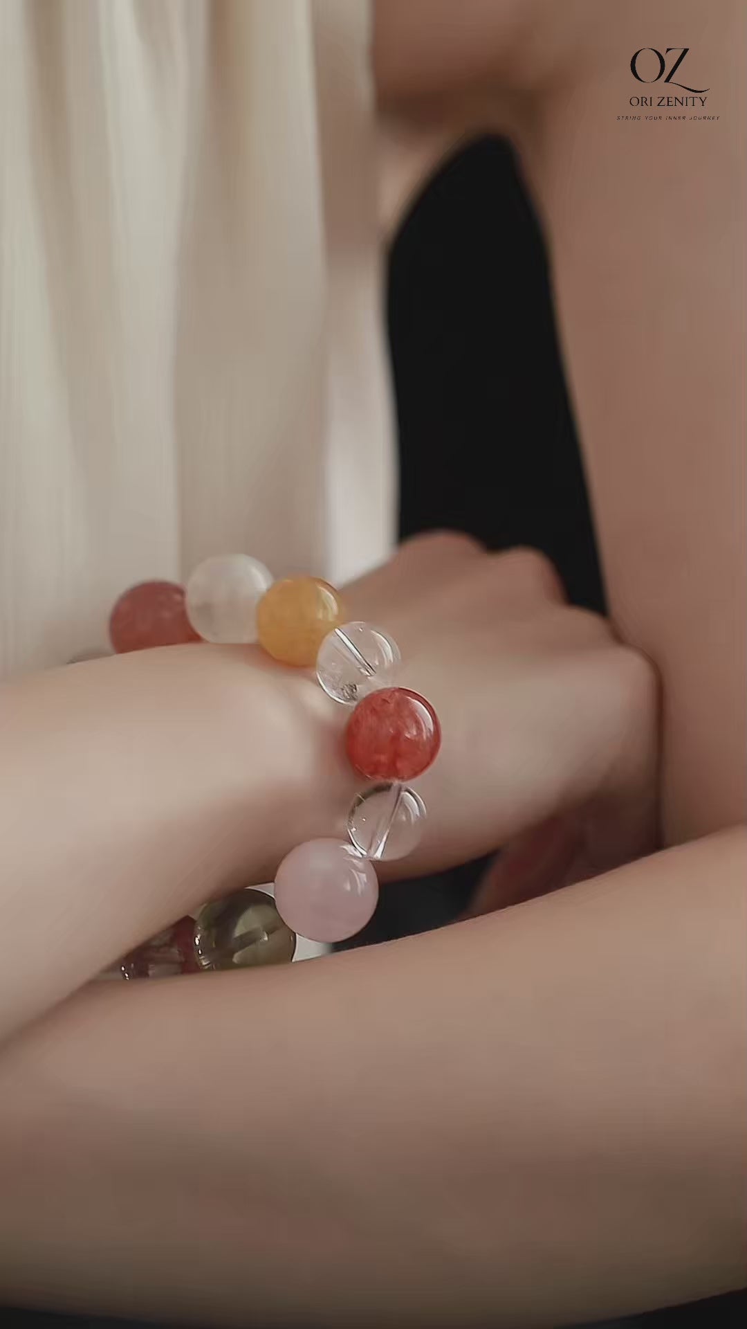 OZ Dunhuang Series MC1001 Multi-Gemstone Healing Bracelet - Red Aventurine, Citrine, Rose Quartz & White Azeztulite - Crystal Clear Gift