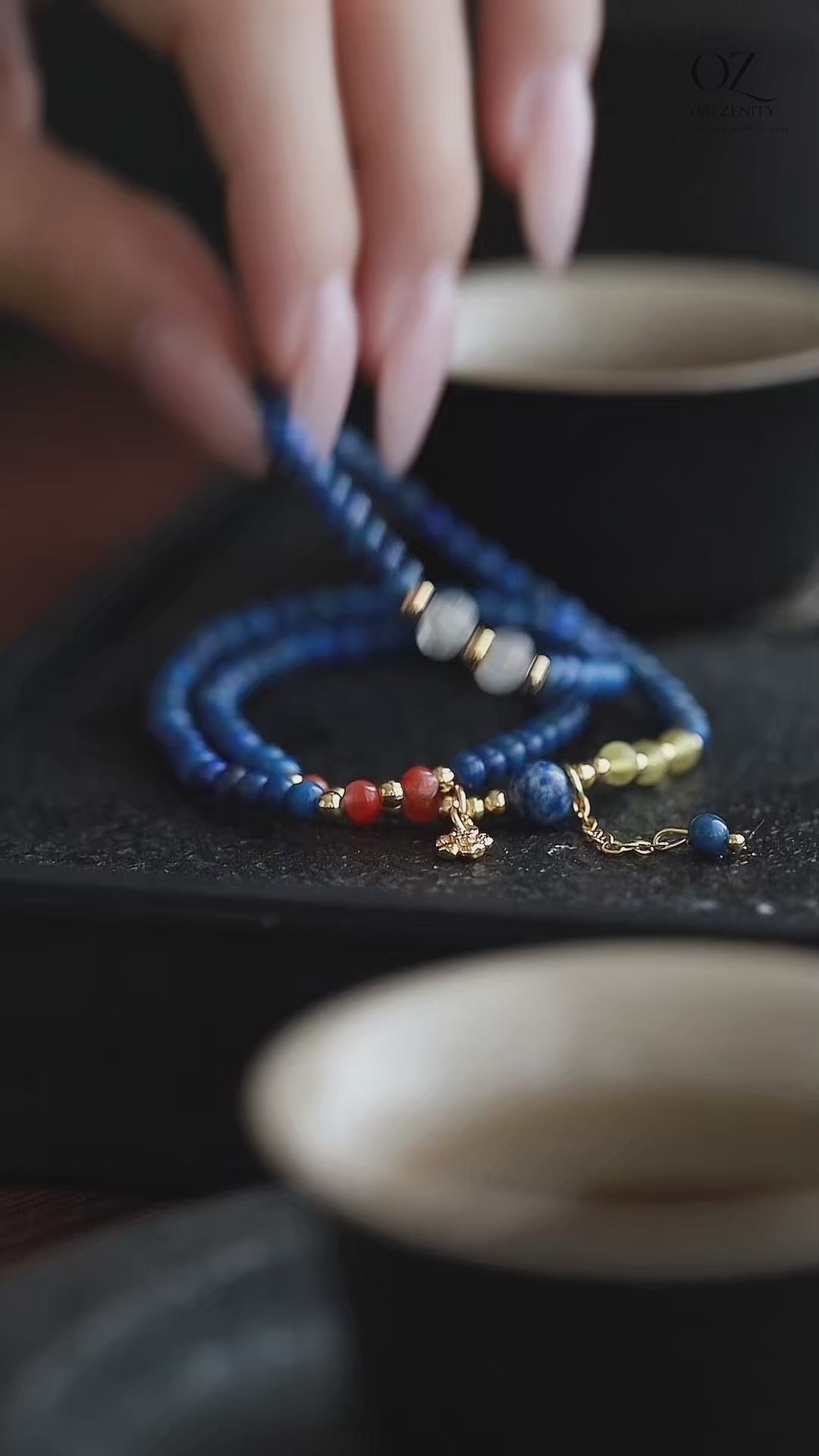 OZ Himalaya Series BU1008 Lapis Lazuli Triple Wrap Bracelet Convertible Necklace