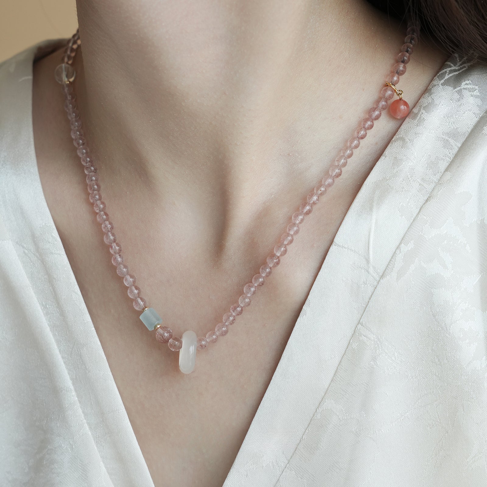 OZ  Dunhuang Series PK1001 Strawberry Rose Quartz & Southern Red Agate Bracelet