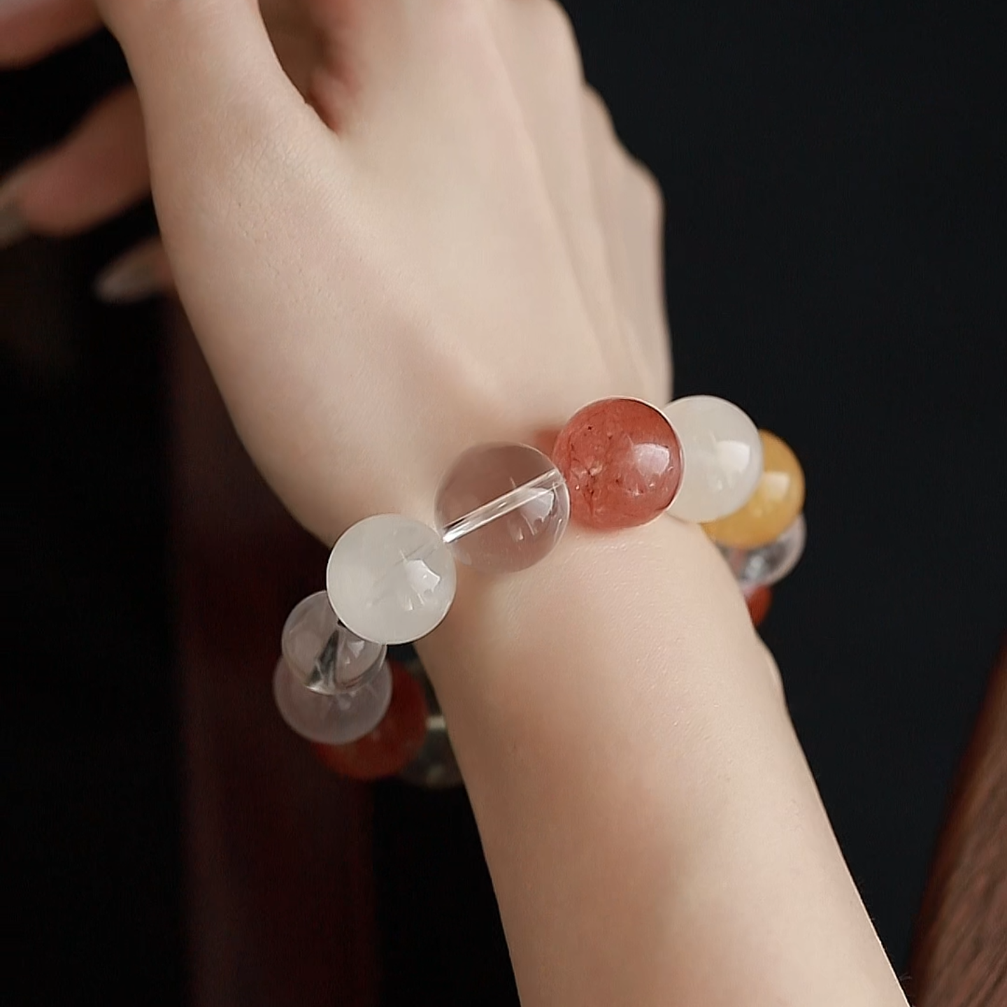OZ Dunhuang Series MC1001 Multi-Gemstone Healing Bracelet - Red Aventurine, Citrine, Rose Quartz & White Azeztulite - Crystal Clear Gift