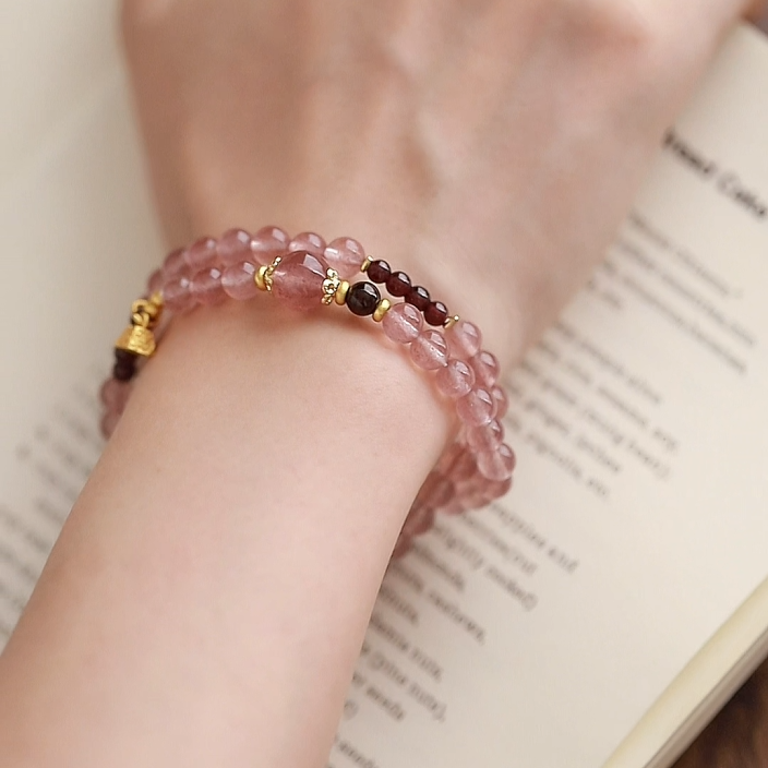 OZ Dorothy Series PK1010 Double Strand Strawberry Quartz & Garnet Bracelet - Romantic Love Gift for Her