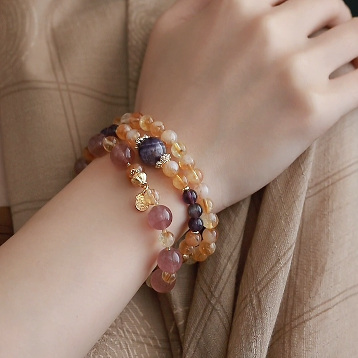 OZ Himalaya Series YE1005 Double Wrap Citrine & Amethyst Chakra Bracelet