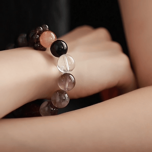 OZ Himalaya Series PL1006 Multi-Gemstone Beaded Bracelet - Amethyst, Red Aventurine & Silver Sheen Obsidian