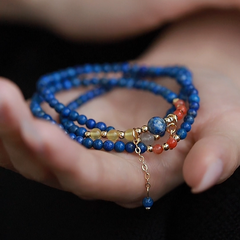 OZ Himalaya Series BU1008 Lapis Lazuli Triple Wrap Bracelet Convertible Necklace