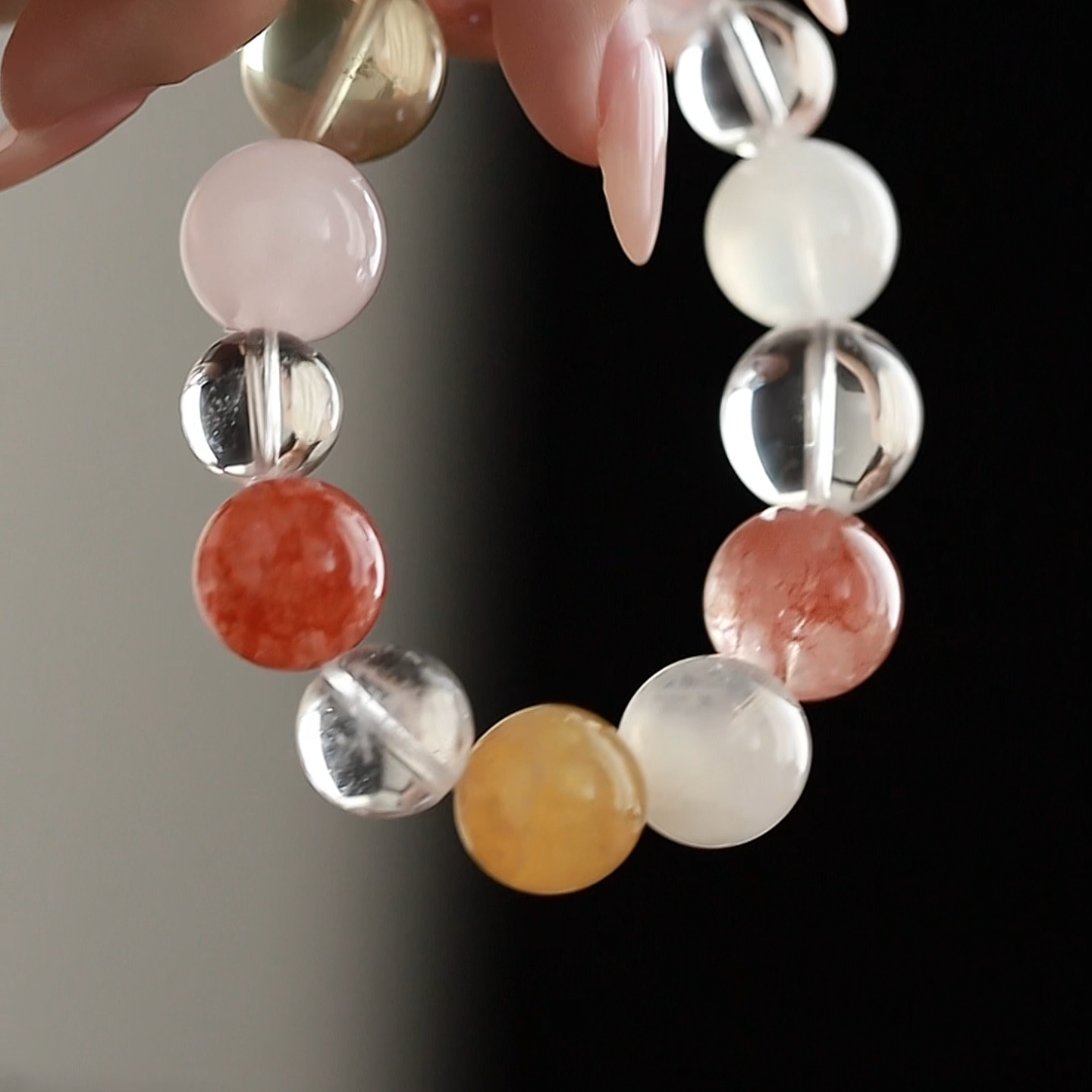 OZ Dunhuang Series MC1001 Multi-Gemstone Healing Bracelet - Red Aventurine, Citrine, Rose Quartz & White Azeztulite - Crystal Clear Gift