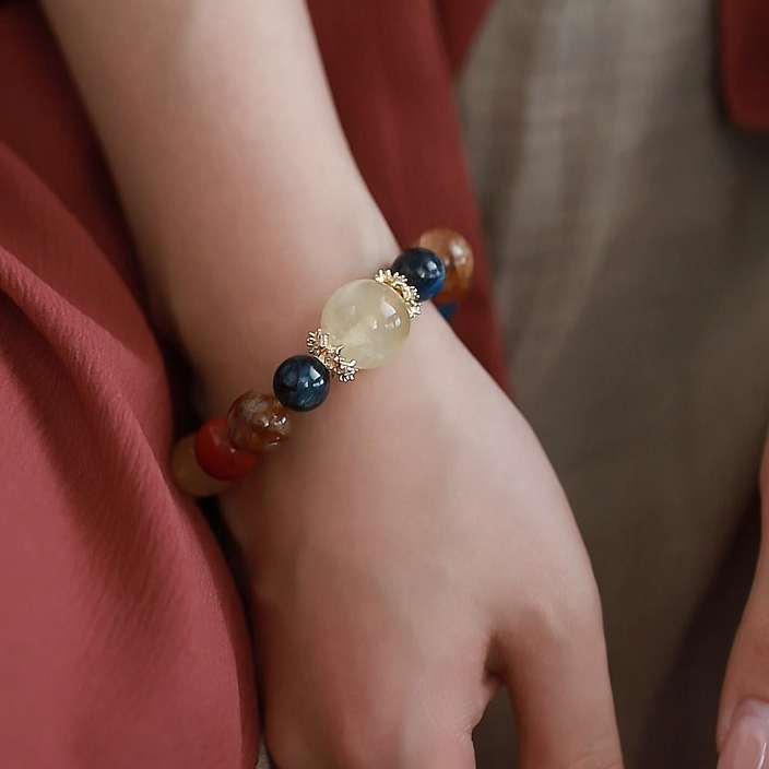 OZ Dunhuang Series MC1007 Multicolor Gemstone Bracelet - Citrine, Red Agate & Blue Apatite - Vibrant Colorblock Design