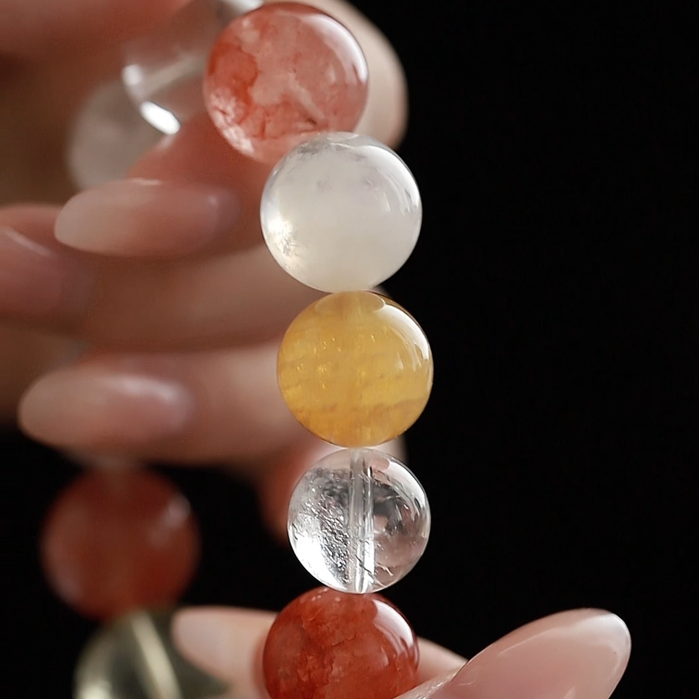 OZ Dunhuang Series MC1001 Multi-Gemstone Healing Bracelet - Red Aventurine, Citrine, Rose Quartz & White Azeztulite - Crystal Clear Gift