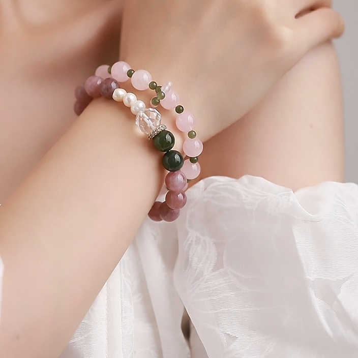 OZ Himalaya Series PK1014 Elegant Purple Lepidolite Bracelet with Pearl Accents