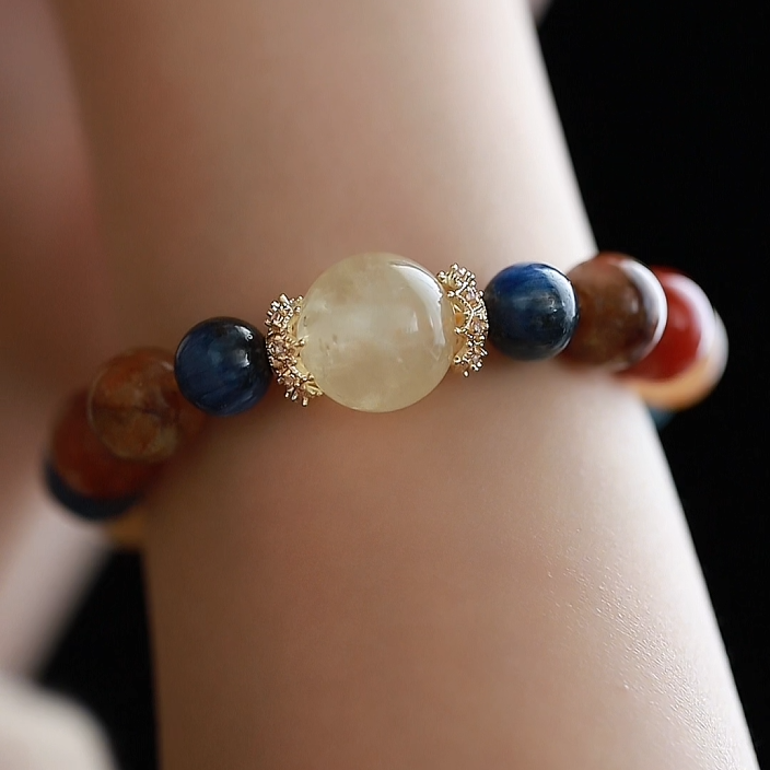 OZ Dunhuang Series MC1007 Multicolor Gemstone Bracelet - Citrine, Red Agate & Blue Apatite - Vibrant Colorblock Design