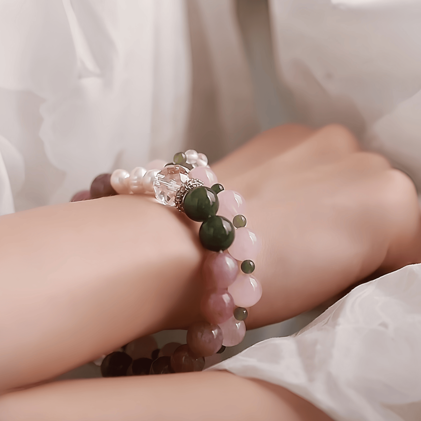 OZ Himalaya Series PK1014 Elegant Purple Lepidolite Bracelet with Pearl Accents