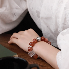OZ Himalaya Series RD1003 Red Hematoid Quartz & Clear Crystal Bracelet - Women's Energy Bead Jewelry