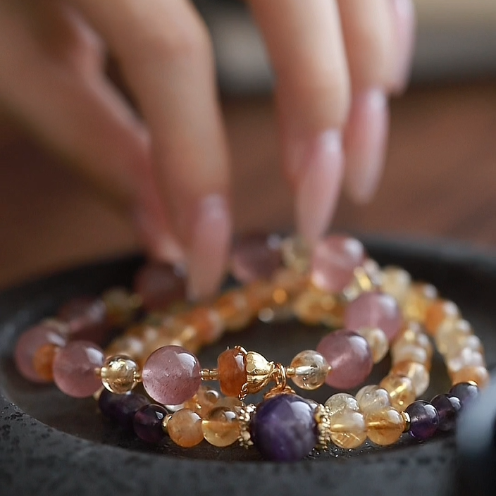 OZ Himalaya Series YE1005 Double Wrap Citrine & Amethyst Chakra Bracelet