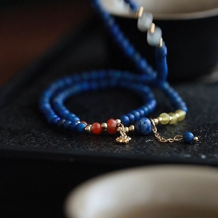 OZ Himalaya Series BU1008 Lapis Lazuli Triple Wrap Bracelet Convertible Necklace