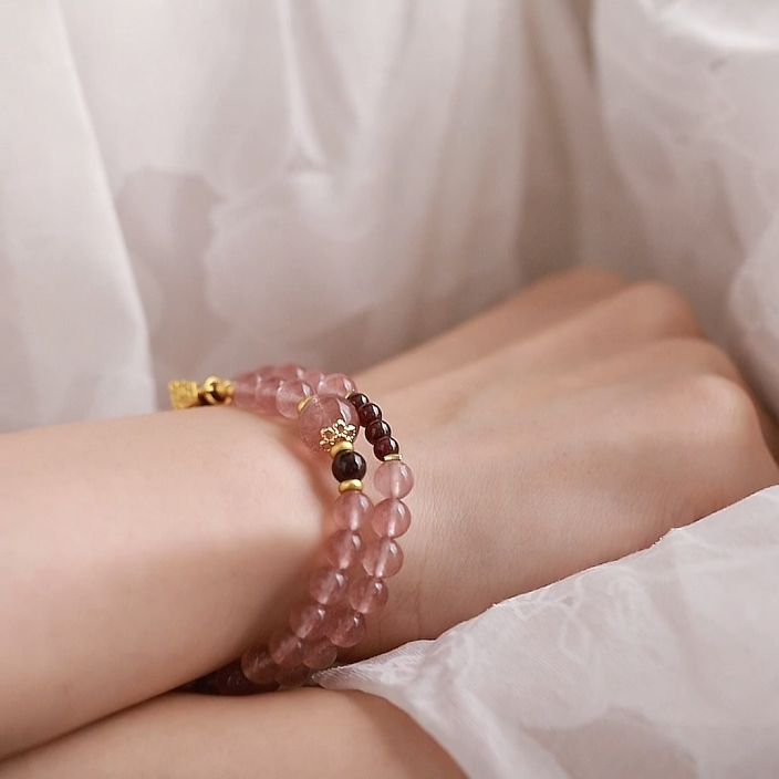 OZ Dorothy Series PK1010 Double Strand Strawberry Quartz & Garnet Bracelet - Romantic Love Gift for Her