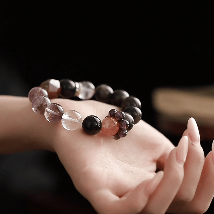 OZ Himalaya Series PL1006 Multi-Gemstone Beaded Bracelet - Amethyst, Red Aventurine & Silver Sheen Obsidian