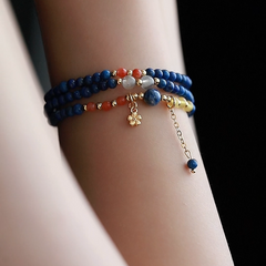 OZ Himalaya Series BU1008 Lapis Lazuli Triple Wrap Bracelet Convertible Necklace