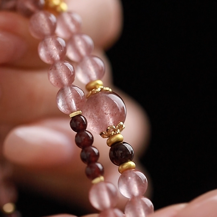 OZ Dorothy Series PK1010 Double Strand Strawberry Quartz & Garnet Bracelet - Romantic Love Gift for Her