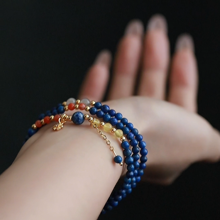 OZ Himalaya Series BU1008 Lapis Lazuli Triple Wrap Bracelet Convertible Necklace