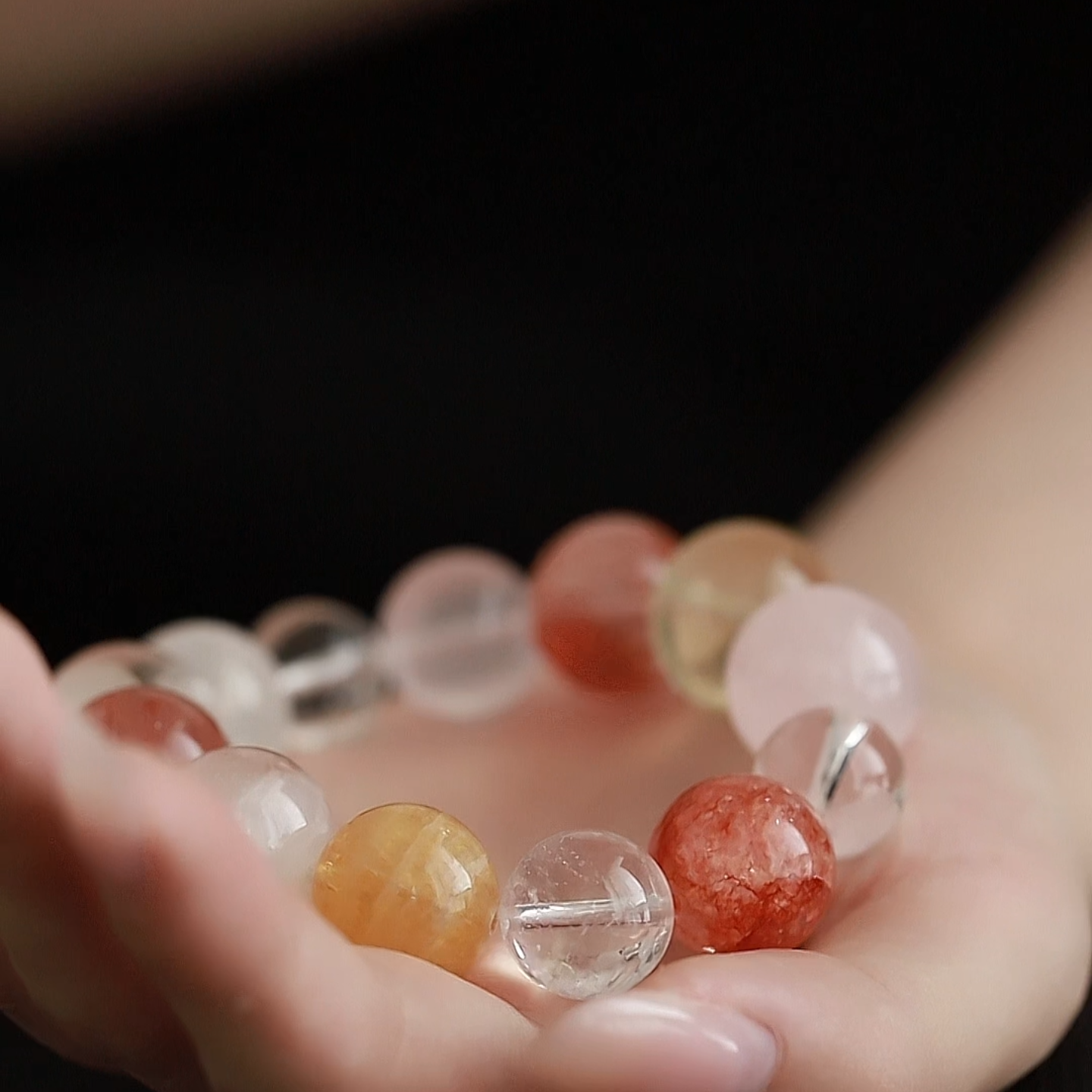 OZ Dunhuang Series MC1001 Multi-Gemstone Healing Bracelet - Red Aventurine, Citrine, Rose Quartz & White Azeztulite - Crystal Clear Gift
