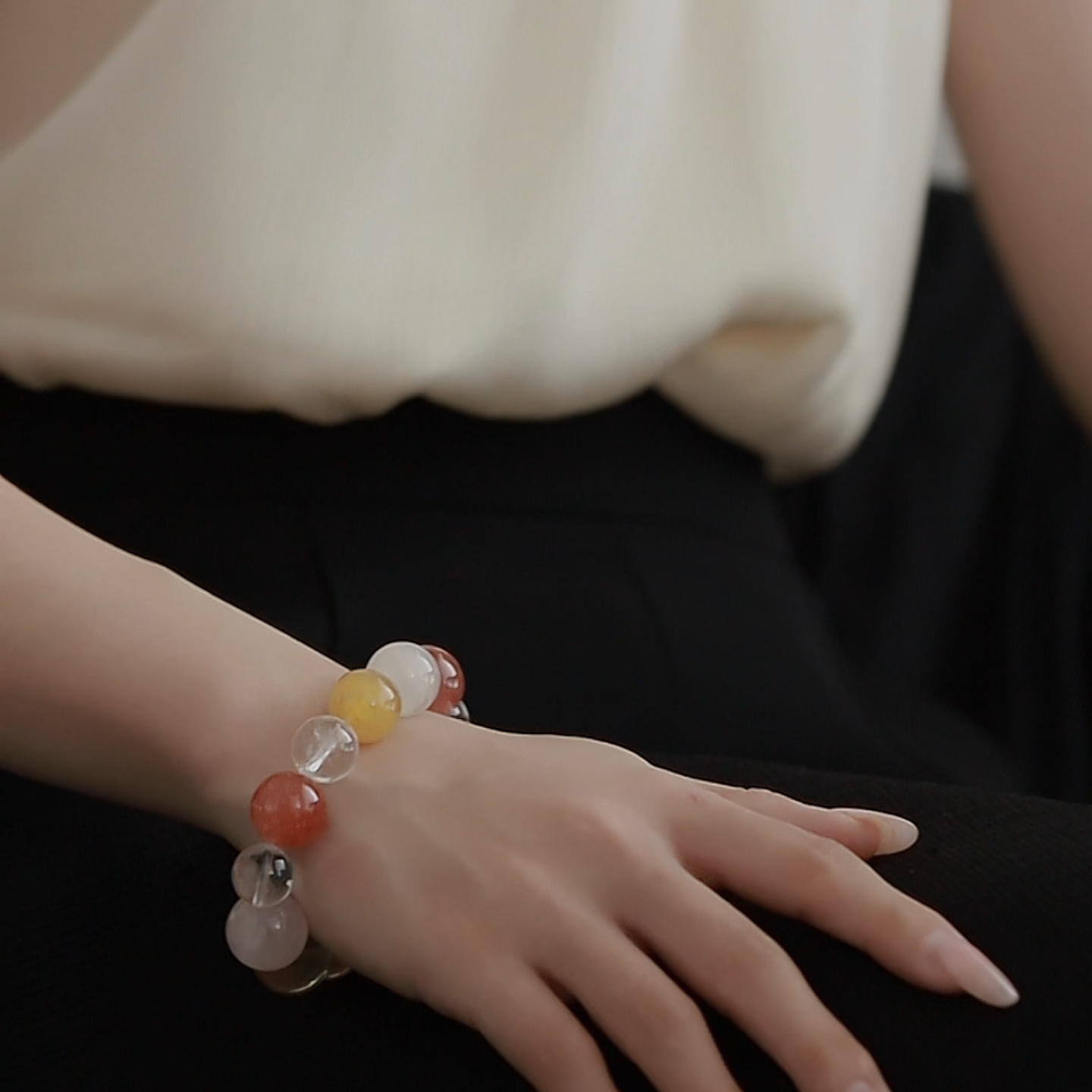 OZ Dunhuang Series MC1001 Multi-Gemstone Healing Bracelet - Red Aventurine, Citrine, Rose Quartz & White Azeztulite - Crystal Clear Gift
