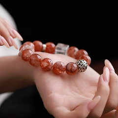 OZ Himalaya Series RD1003 Red Hematoid Quartz & Clear Crystal Bracelet - Women's Energy Bead Jewelry