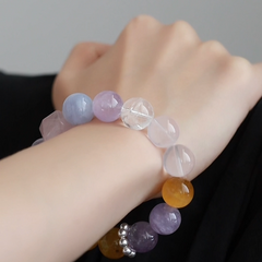 OZ Dunhuang Series MC1002 Elegant 14mm Multi-Gemstone Bracelet - Amethyst, Rose Quartz & Golden Rutilated Quartz - Sparkling Gift