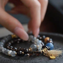 OZ Himalaya Series YE1006 Bohemian Beach Wrap: Smoky Quartz Kyanite Bracelet