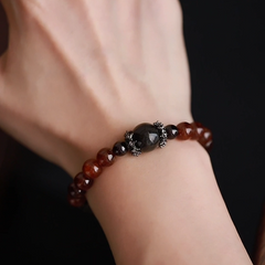 OZ Himalaya Series RD1002 Elegant Mandarin Garnet & Spessartite Garnet Bracelet - Silver Sheen Obsidian Accent