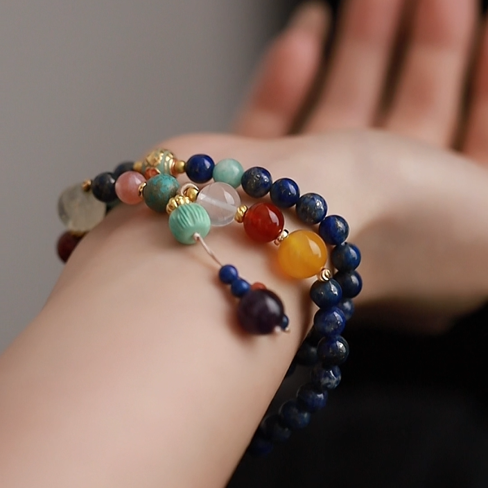 OZ Himalaya Series BU1007 Nepal Style Double Row Lapis Lazuli Bracelet - Meaningful Gift for Her