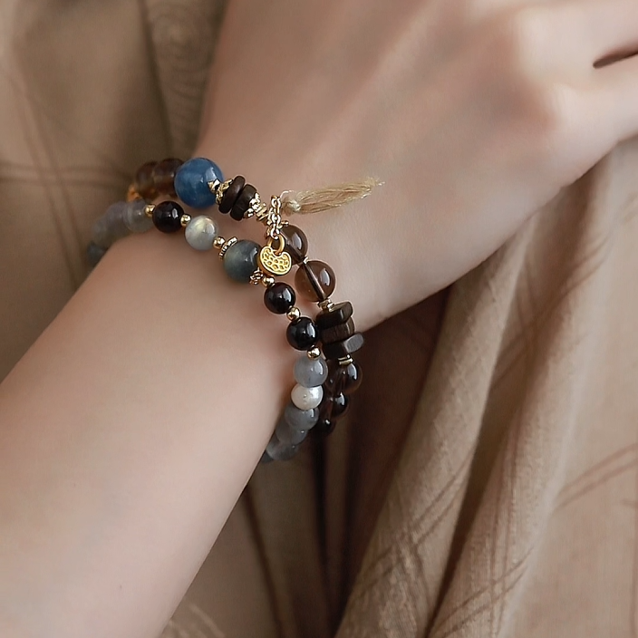 OZ Himalaya Series YE1006 Bohemian Beach Wrap: Smoky Quartz Kyanite Bracelet