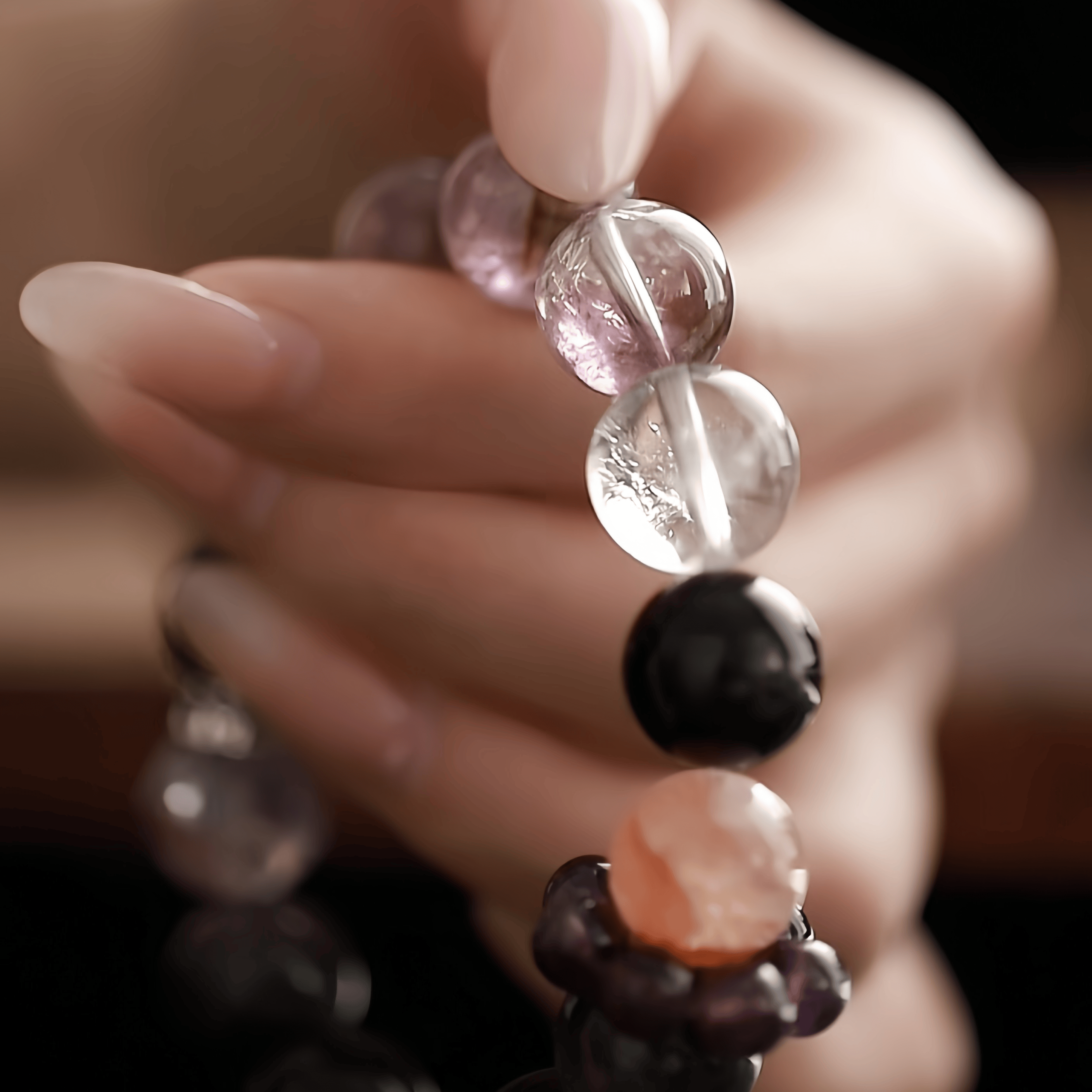 OZ Himalaya Series PL1006 Multi-Gemstone Beaded Bracelet - Amethyst, Red Aventurine & Silver Sheen Obsidian