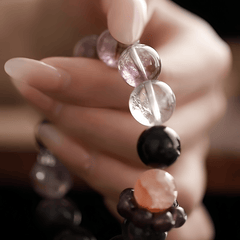 OZ Himalaya Series PL1006 Multi-Gemstone Beaded Bracelet - Amethyst, Red Aventurine & Silver Sheen Obsidian