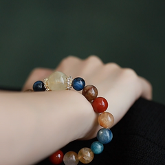 OZ Dunhuang Series MC1007 Multicolor Gemstone Bracelet - Citrine, Red Agate & Blue Apatite - Vibrant Colorblock Design