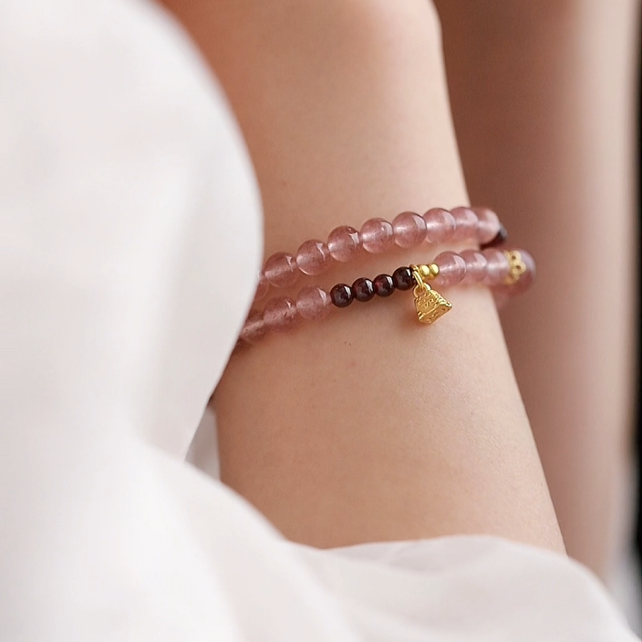 OZ Dorothy Series PK1010 Double Strand Strawberry Quartz & Garnet Bracelet - Romantic Love Gift for Her