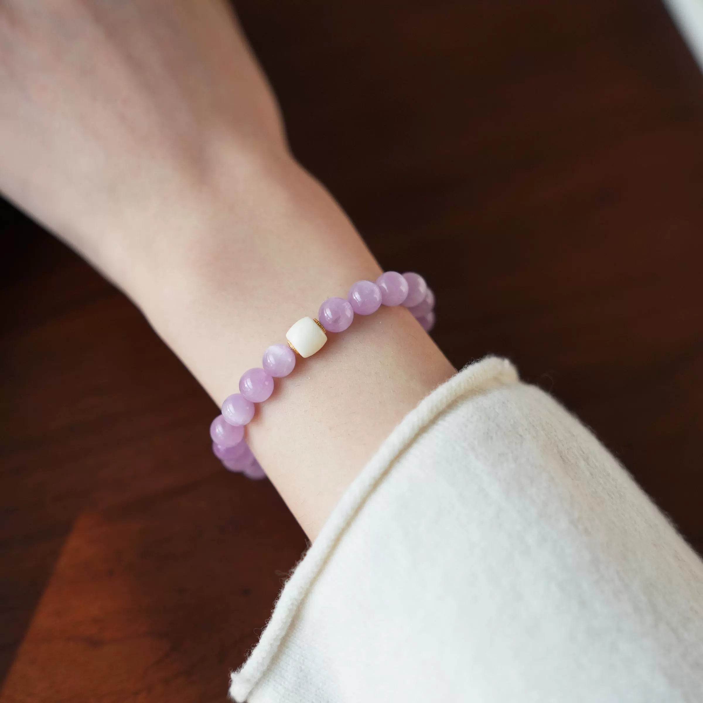OZ Dunhuang Series PL1000 Kunzite Crystal Bracelet, with Ivory Nut and Beeswax