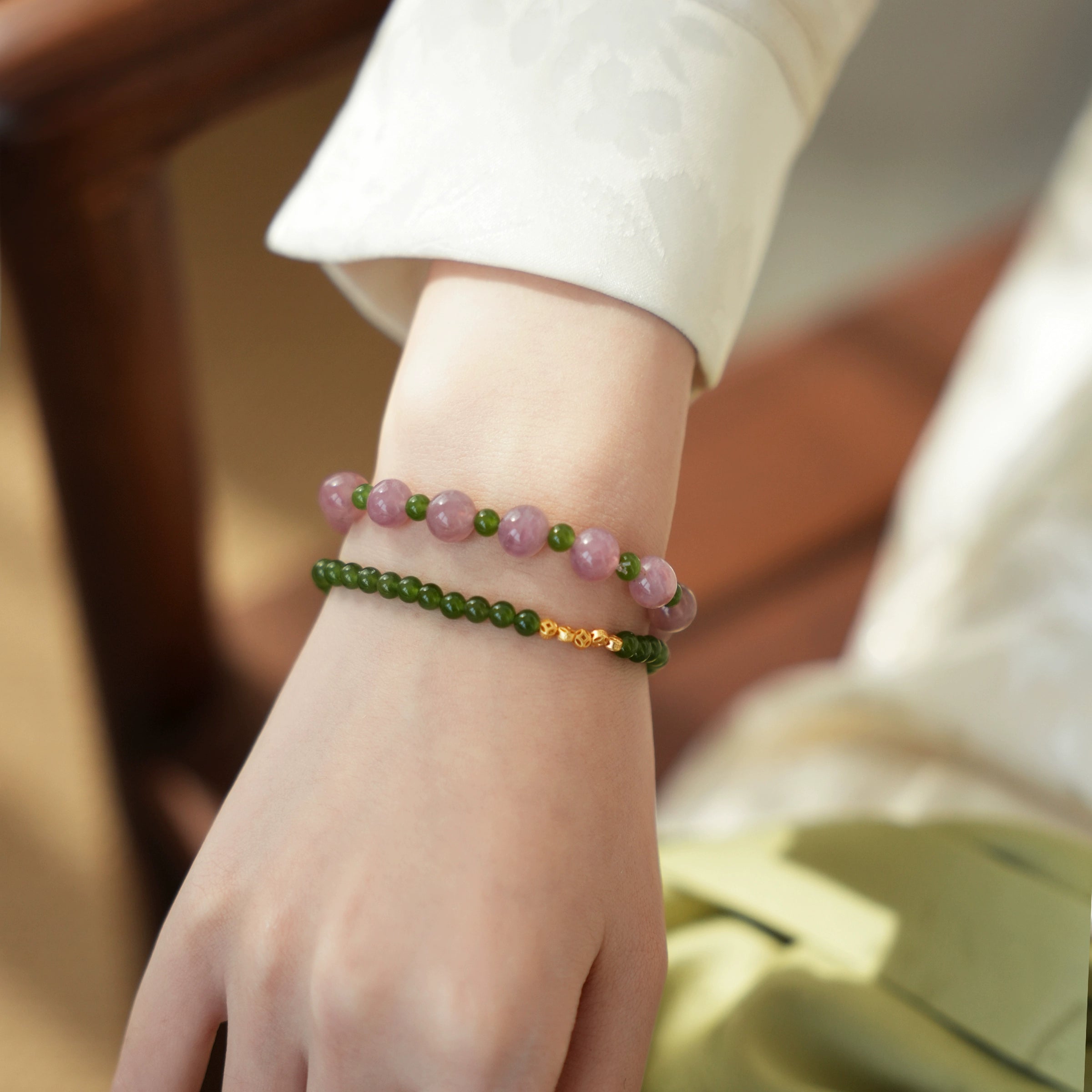 OZ Dorothy Series PL1003 Purple Malaysian Rose Quartz & Nephrite Bracelet