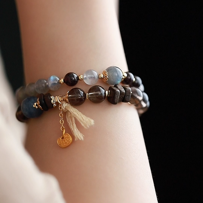 OZ Himalaya Series YE1006 Bohemian Beach Wrap: Smoky Quartz Kyanite Bracelet