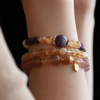 OZ Himalaya Series YE1005 Double Wrap Citrine & Amethyst Chakra Bracelet
