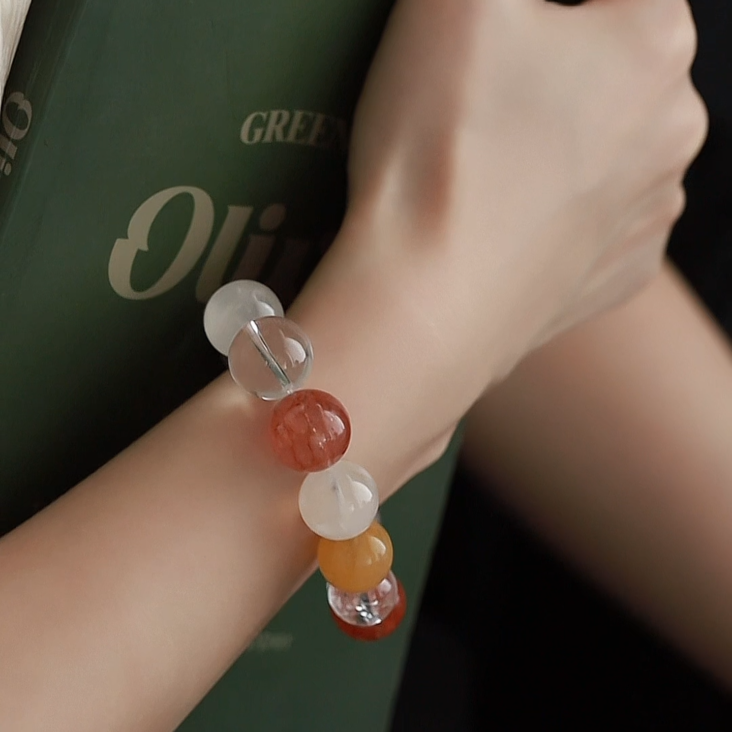 OZ Dunhuang Series MC1001 Multi-Gemstone Healing Bracelet - Red Aventurine, Citrine, Rose Quartz & White Azeztulite - Crystal Clear Gift
