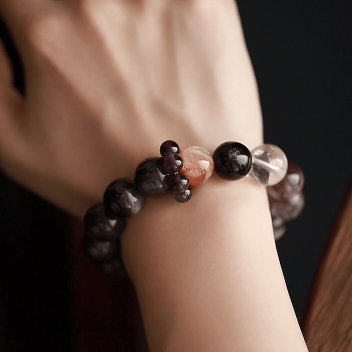 OZ Himalaya Series PL1006 Multi-Gemstone Beaded Bracelet - Amethyst, Red Aventurine & Silver Sheen Obsidian