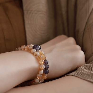 OZ Himalaya Series YE1005 Double Wrap Citrine & Amethyst Chakra Bracelet