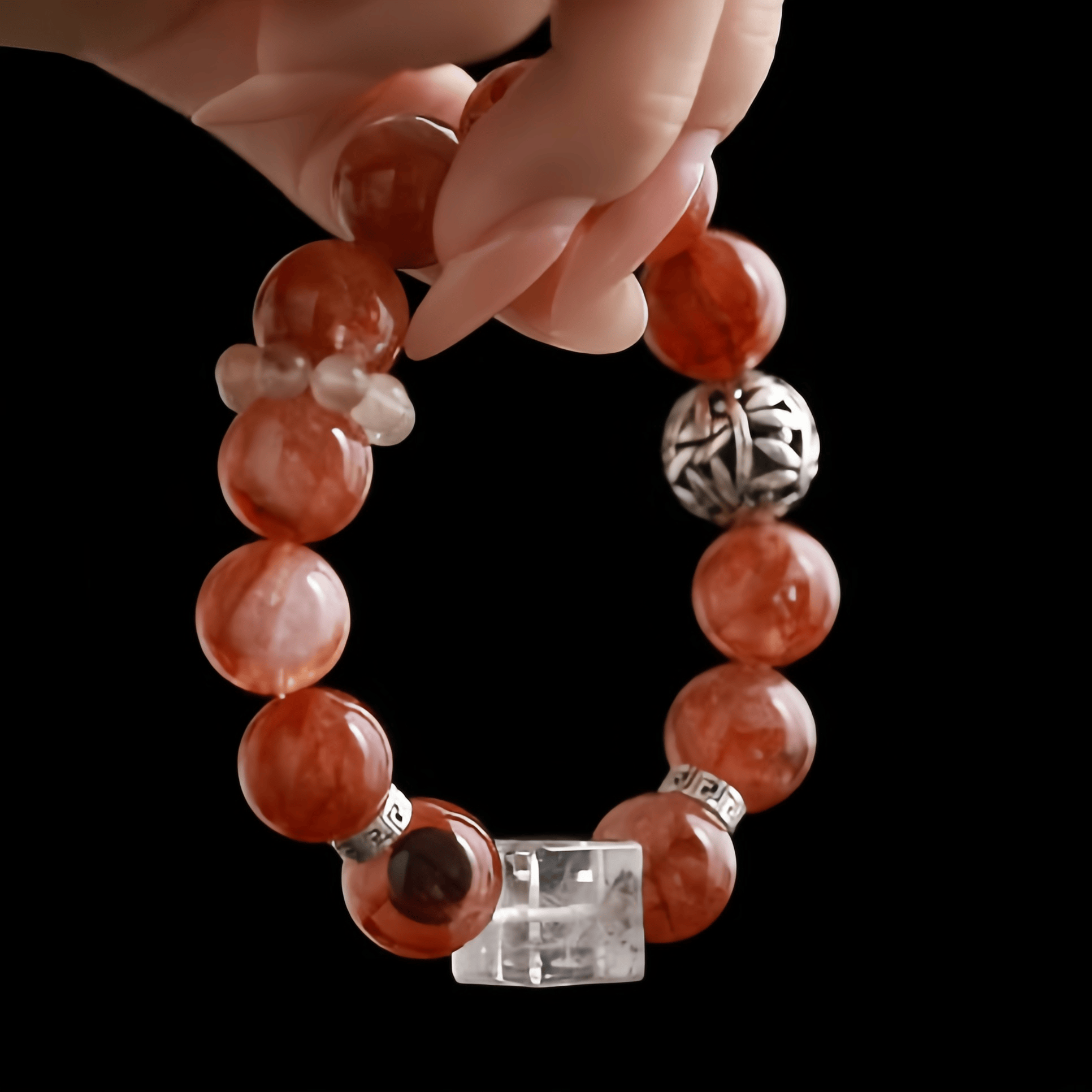 OZ Himalaya Series RD1003 Red Hematoid Quartz & Clear Crystal Bracelet - Women's Energy Bead Jewelry