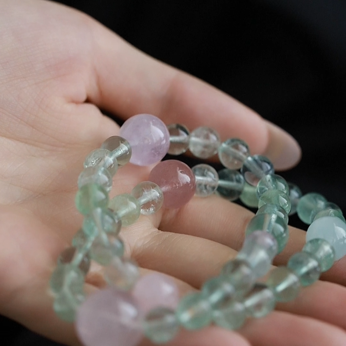 OZ  Dorothy Series GN1004 Sparkling Clear Green Fluorite Strawberry Quartz Rose Quartz Double Wrap Bracelet - Ladies Gift