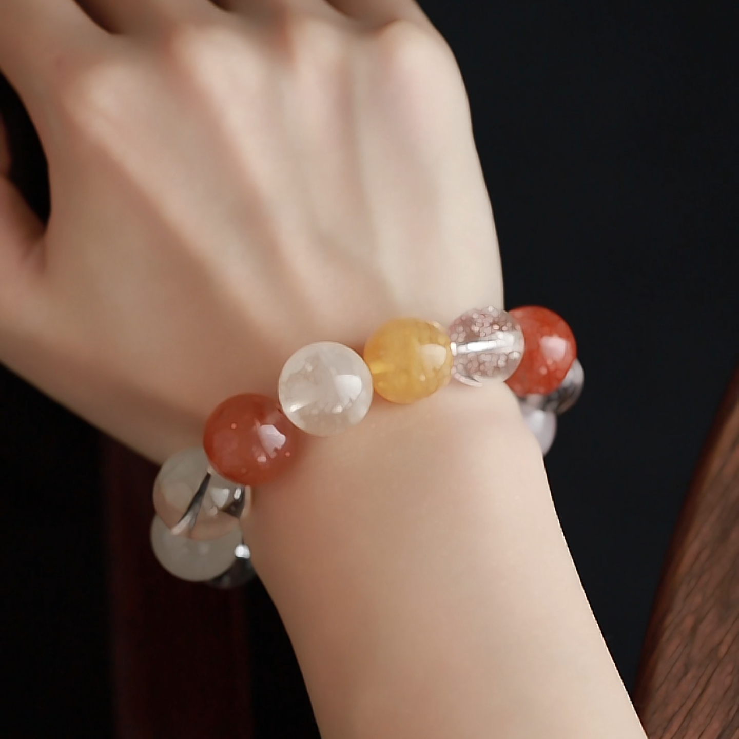 OZ Dunhuang Series MC1001 Multi-Gemstone Healing Bracelet - Red Aventurine, Citrine, Rose Quartz & White Azeztulite - Crystal Clear Gift
