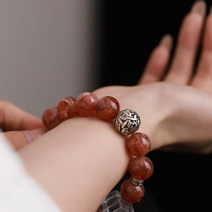 OZ Himalaya Series RD1003 Red Hematoid Quartz & Clear Crystal Bracelet - Women's Energy Bead Jewelry
